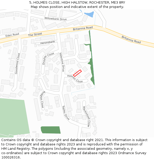 5, HOLMES CLOSE, HIGH HALSTOW, ROCHESTER, ME3 8RY: Location map and indicative extent of plot
