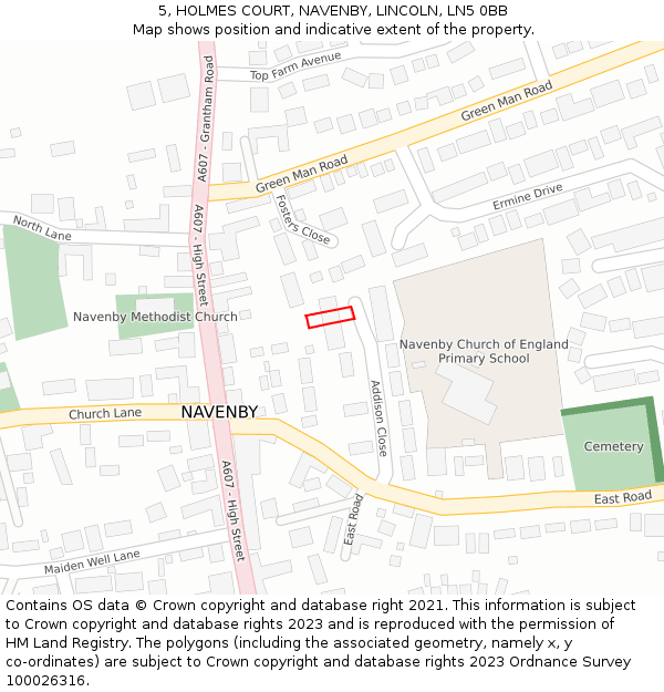 5, HOLMES COURT, NAVENBY, LINCOLN, LN5 0BB: Location map and indicative extent of plot