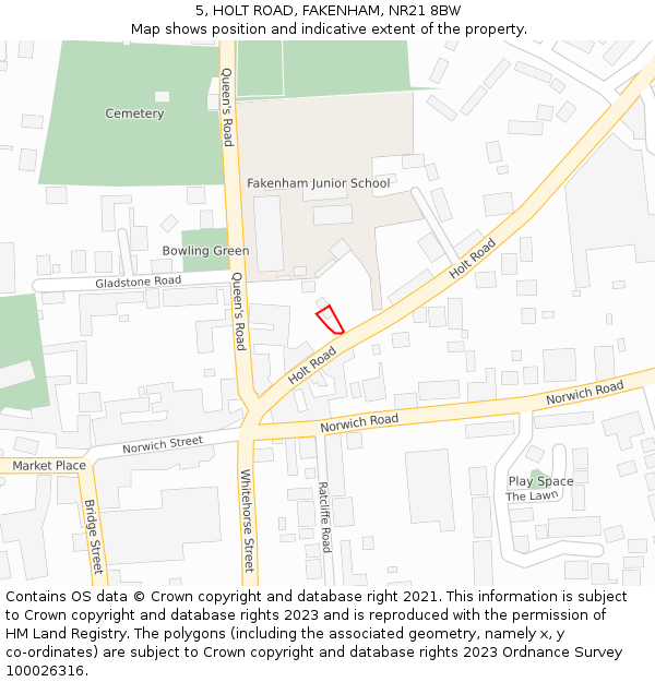 5, HOLT ROAD, FAKENHAM, NR21 8BW: Location map and indicative extent of plot