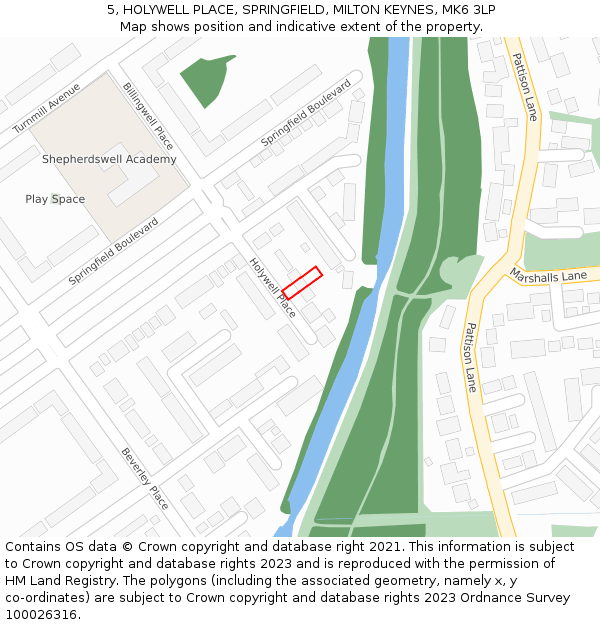 5, HOLYWELL PLACE, SPRINGFIELD, MILTON KEYNES, MK6 3LP: Location map and indicative extent of plot