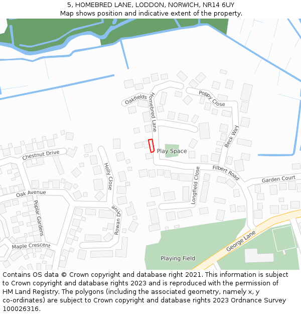 5, HOMEBRED LANE, LODDON, NORWICH, NR14 6UY: Location map and indicative extent of plot