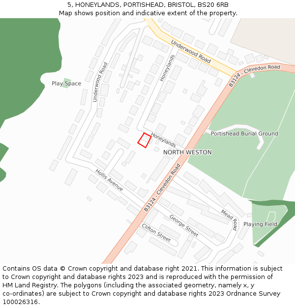 5, HONEYLANDS, PORTISHEAD, BRISTOL, BS20 6RB: Location map and indicative extent of plot