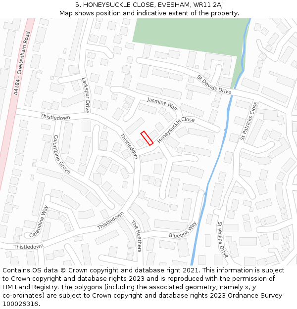 5, HONEYSUCKLE CLOSE, EVESHAM, WR11 2AJ: Location map and indicative extent of plot