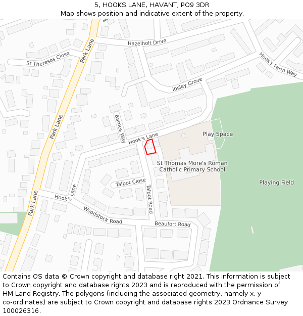 5, HOOKS LANE, HAVANT, PO9 3DR: Location map and indicative extent of plot