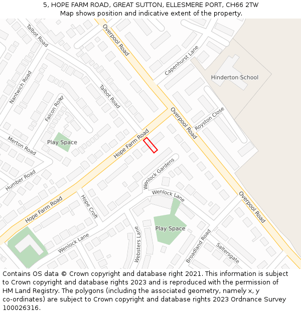 5, HOPE FARM ROAD, GREAT SUTTON, ELLESMERE PORT, CH66 2TW: Location map and indicative extent of plot