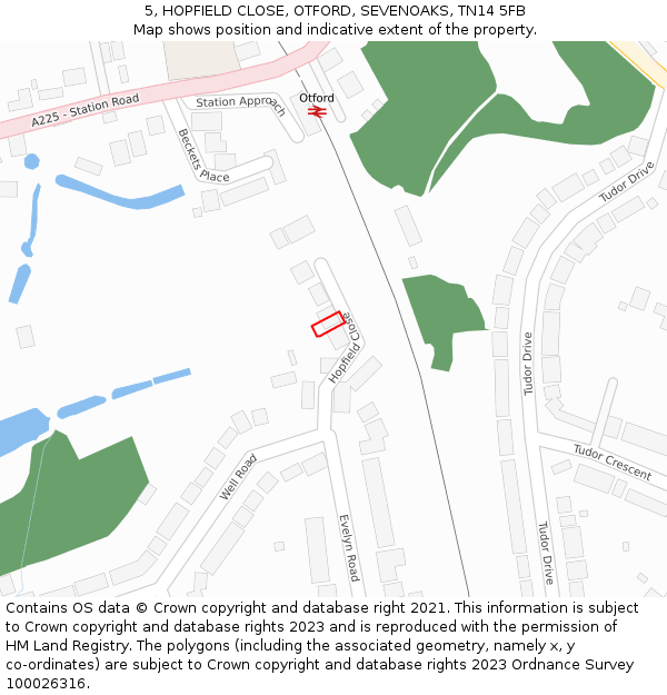 5, HOPFIELD CLOSE, OTFORD, SEVENOAKS, TN14 5FB: Location map and indicative extent of plot