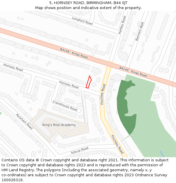 5, HORNSEY ROAD, BIRMINGHAM, B44 0JT: Location map and indicative extent of plot