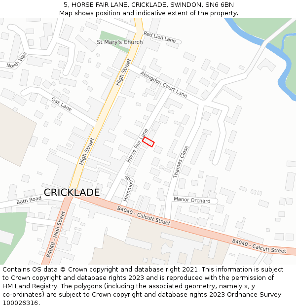 5, HORSE FAIR LANE, CRICKLADE, SWINDON, SN6 6BN: Location map and indicative extent of plot