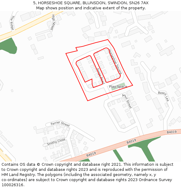 5, HORSESHOE SQUARE, BLUNSDON, SWINDON, SN26 7AX: Location map and indicative extent of plot