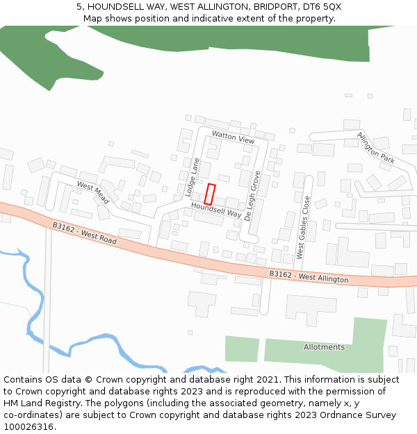 5, HOUNDSELL WAY, WEST ALLINGTON, BRIDPORT, DT6 5QX: Location map and indicative extent of plot
