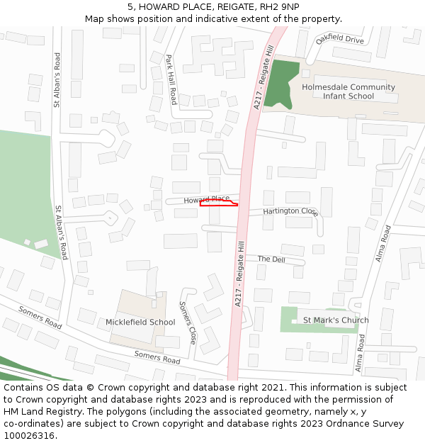 5, HOWARD PLACE, REIGATE, RH2 9NP: Location map and indicative extent of plot