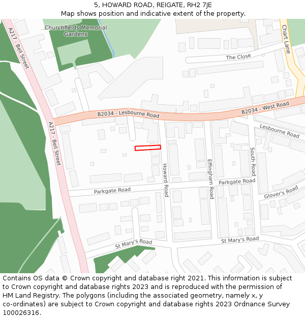 5, HOWARD ROAD, REIGATE, RH2 7JE: Location map and indicative extent of plot