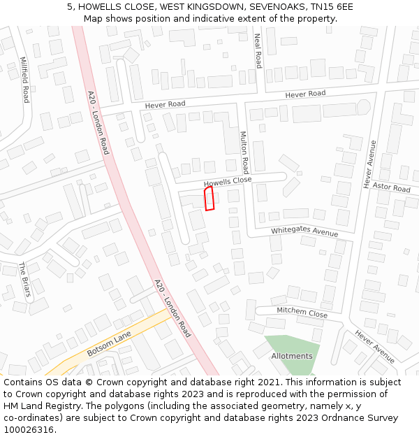 5, HOWELLS CLOSE, WEST KINGSDOWN, SEVENOAKS, TN15 6EE: Location map and indicative extent of plot