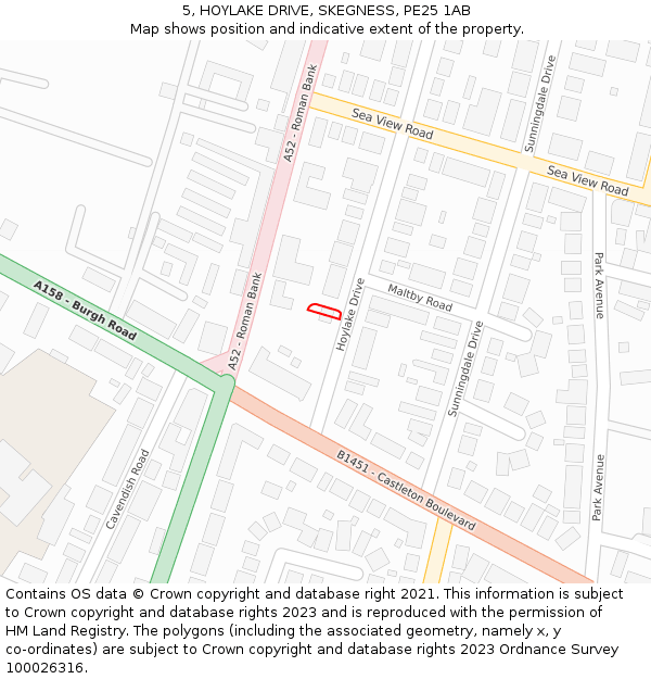 5, HOYLAKE DRIVE, SKEGNESS, PE25 1AB: Location map and indicative extent of plot