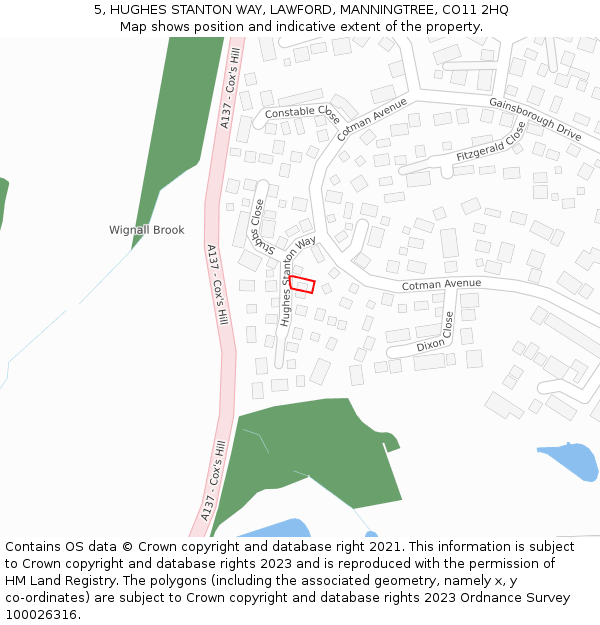 5, HUGHES STANTON WAY, LAWFORD, MANNINGTREE, CO11 2HQ: Location map and indicative extent of plot