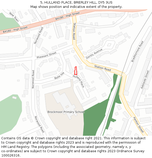 5, HULLAND PLACE, BRIERLEY HILL, DY5 3US: Location map and indicative extent of plot