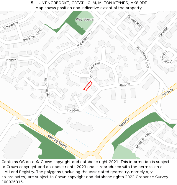 5, HUNTINGBROOKE, GREAT HOLM, MILTON KEYNES, MK8 9DF: Location map and indicative extent of plot