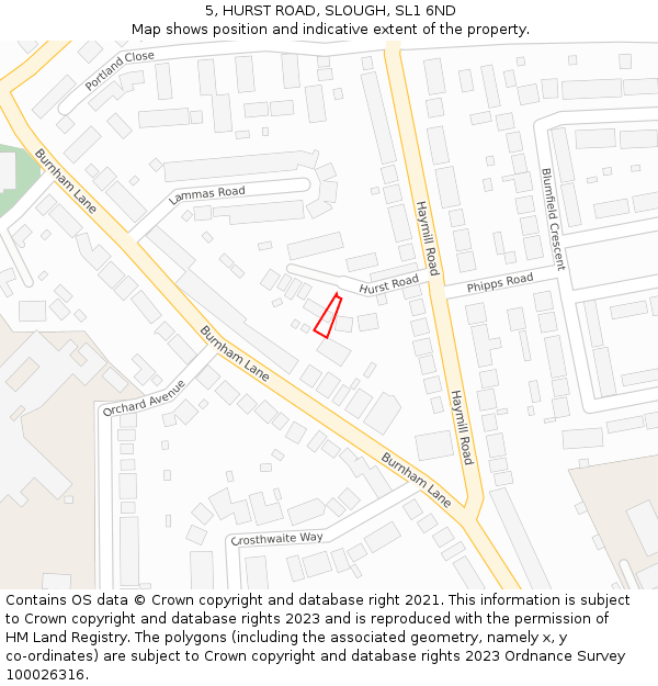 5, HURST ROAD, SLOUGH, SL1 6ND: Location map and indicative extent of plot