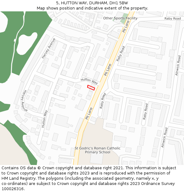 5, HUTTON WAY, DURHAM, DH1 5BW: Location map and indicative extent of plot