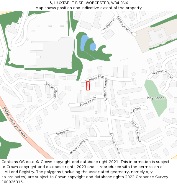 5, HUXTABLE RISE, WORCESTER, WR4 0NX: Location map and indicative extent of plot