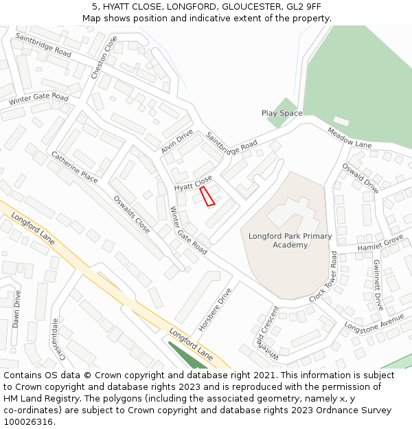 5, HYATT CLOSE, LONGFORD, GLOUCESTER, GL2 9FF: Location map and indicative extent of plot