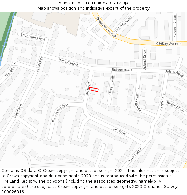 5, IAN ROAD, BILLERICAY, CM12 0JX: Location map and indicative extent of plot