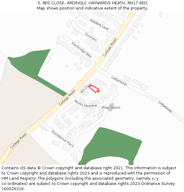 5, IBIS CLOSE, ARDINGLY, HAYWARDS HEATH, RH17 6ED: Location map and indicative extent of plot