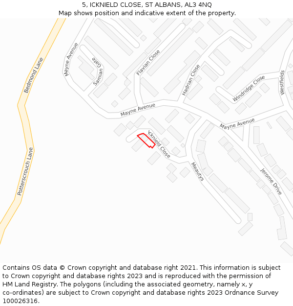 5, ICKNIELD CLOSE, ST ALBANS, AL3 4NQ: Location map and indicative extent of plot