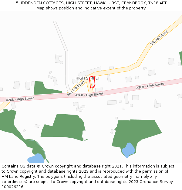 5, IDDENDEN COTTAGES, HIGH STREET, HAWKHURST, CRANBROOK, TN18 4PT: Location map and indicative extent of plot