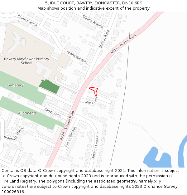 5, IDLE COURT, BAWTRY, DONCASTER, DN10 6PS: Location map and indicative extent of plot