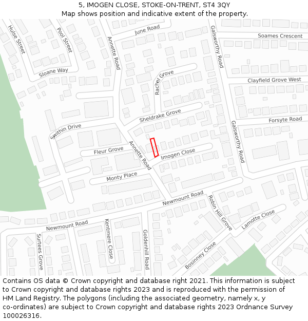 5, IMOGEN CLOSE, STOKE-ON-TRENT, ST4 3QY: Location map and indicative extent of plot