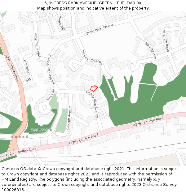 5, INGRESS PARK AVENUE, GREENHITHE, DA9 9XJ: Location map and indicative extent of plot