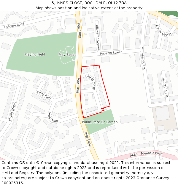 5, INNES CLOSE, ROCHDALE, OL12 7BA: Location map and indicative extent of plot