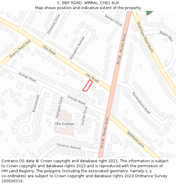 5, IRBY ROAD, WIRRAL, CH61 6UX: Location map and indicative extent of plot