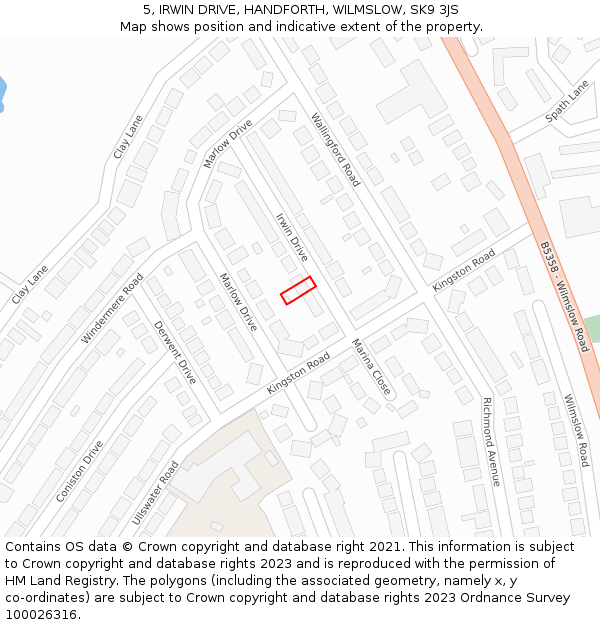 5, IRWIN DRIVE, HANDFORTH, WILMSLOW, SK9 3JS: Location map and indicative extent of plot