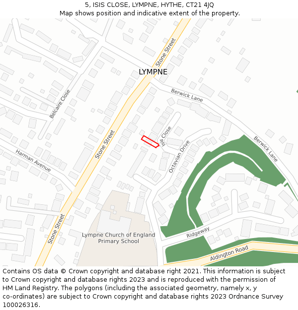 5, ISIS CLOSE, LYMPNE, HYTHE, CT21 4JQ: Location map and indicative extent of plot