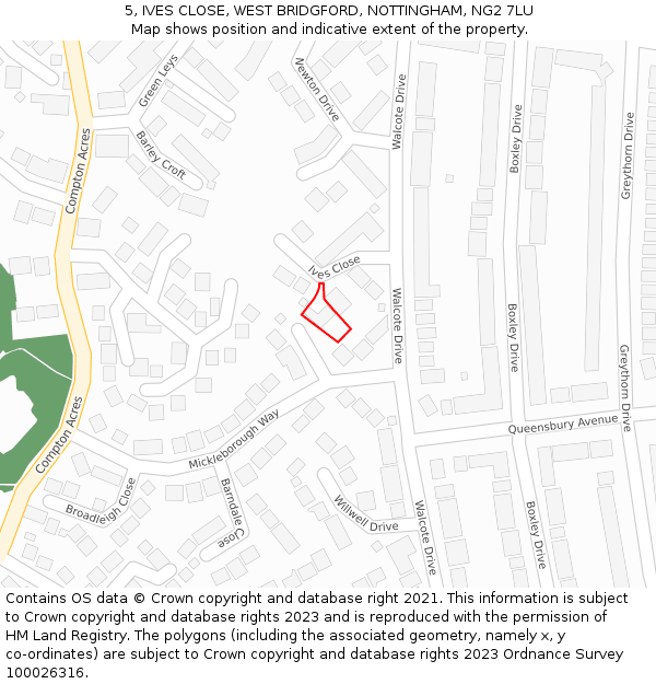 5, IVES CLOSE, WEST BRIDGFORD, NOTTINGHAM, NG2 7LU: Location map and indicative extent of plot