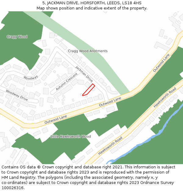 5, JACKMAN DRIVE, HORSFORTH, LEEDS, LS18 4HS: Location map and indicative extent of plot