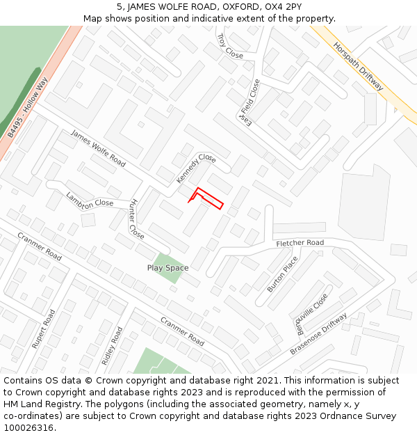 5, JAMES WOLFE ROAD, OXFORD, OX4 2PY: Location map and indicative extent of plot