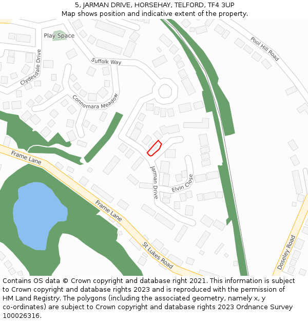 5, JARMAN DRIVE, HORSEHAY, TELFORD, TF4 3UP: Location map and indicative extent of plot