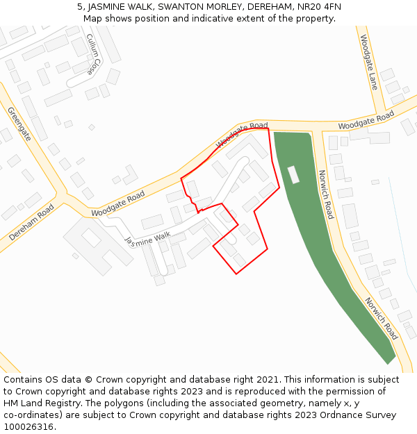 5, JASMINE WALK, SWANTON MORLEY, DEREHAM, NR20 4FN: Location map and indicative extent of plot