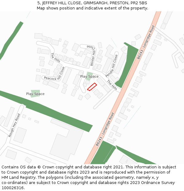 5, JEFFREY HILL CLOSE, GRIMSARGH, PRESTON, PR2 5BS: Location map and indicative extent of plot