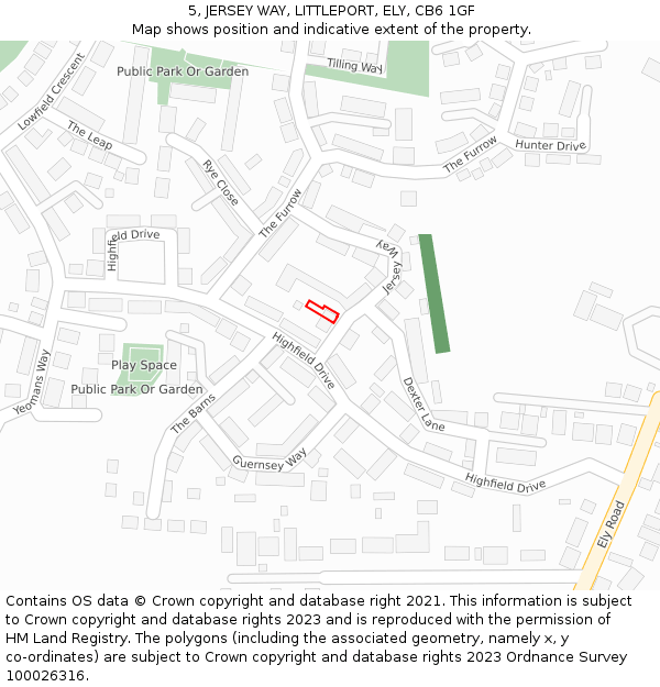 5, JERSEY WAY, LITTLEPORT, ELY, CB6 1GF: Location map and indicative extent of plot