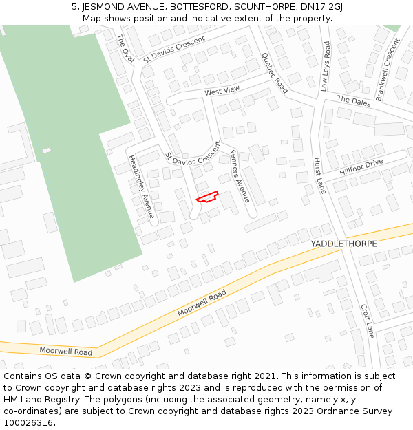 5, JESMOND AVENUE, BOTTESFORD, SCUNTHORPE, DN17 2GJ: Location map and indicative extent of plot