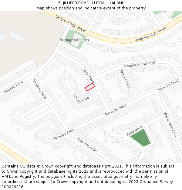 5, JILLIFER ROAD, LUTON, LU4 0NL: Location map and indicative extent of plot