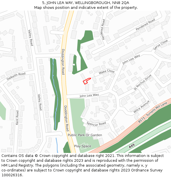 5, JOHN LEA WAY, WELLINGBOROUGH, NN8 2QA: Location map and indicative extent of plot