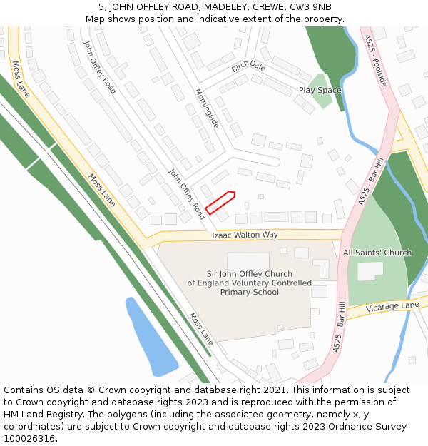 5, JOHN OFFLEY ROAD, MADELEY, CREWE, CW3 9NB: Location map and indicative extent of plot