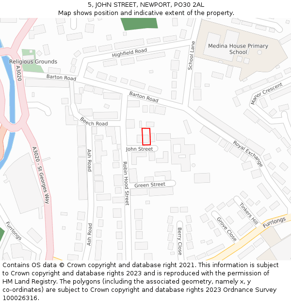 5, JOHN STREET, NEWPORT, PO30 2AL: Location map and indicative extent of plot