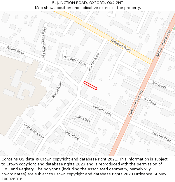 5, JUNCTION ROAD, OXFORD, OX4 2NT: Location map and indicative extent of plot