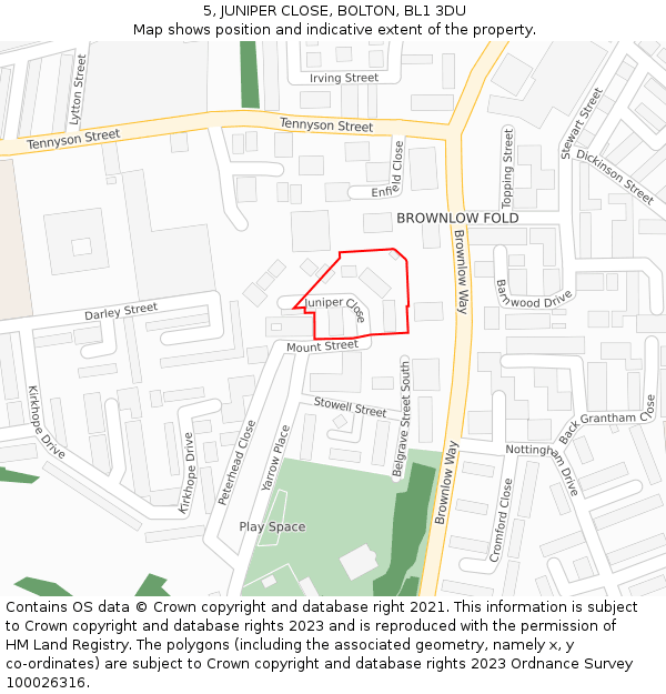 5, JUNIPER CLOSE, BOLTON, BL1 3DU: Location map and indicative extent of plot